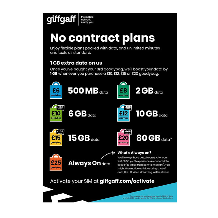 FREE giffgaff Pay As You Go SIM  – Flexible Calls, Data & Text Bundles